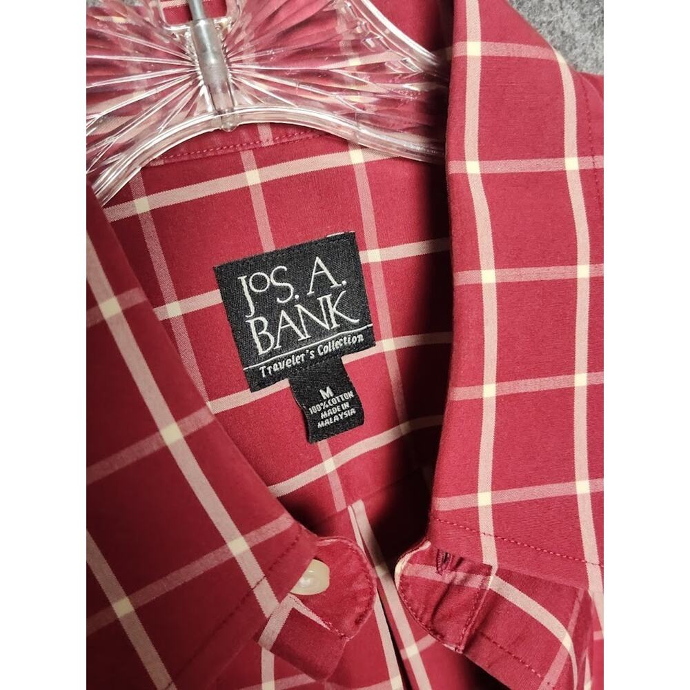Jos A Bank Traveler's Collection Shirt Short Sleeve Red Cotton Button Up Men’s M